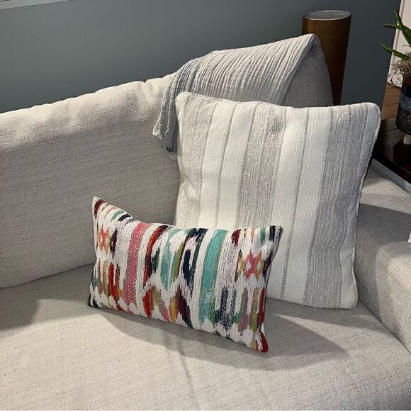 Set of 2 Upholstered Ivory and Tan 20”x20” Throw Pillows from Ashley Furniture - Picture 8 of 10